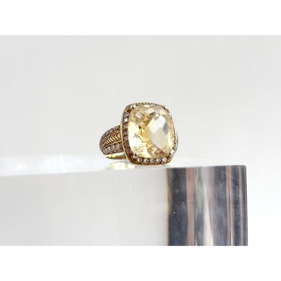 Stauer Signed Sterling Silver Gilt  Cushion Cut Citrine & CZ Halo Ring - sz 8 - Picture 2 of 10